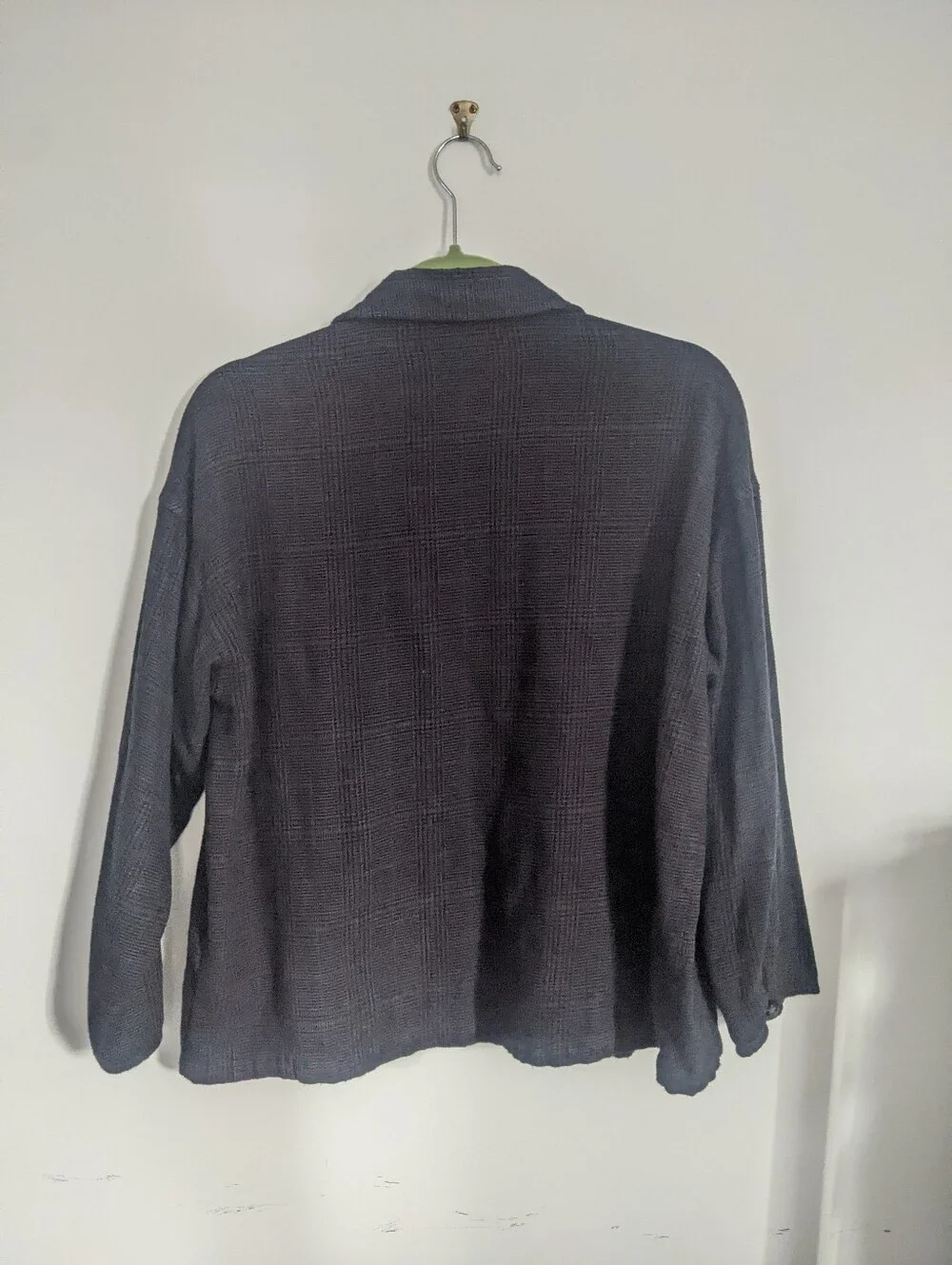 black dark grey plaid button up cotton shirt